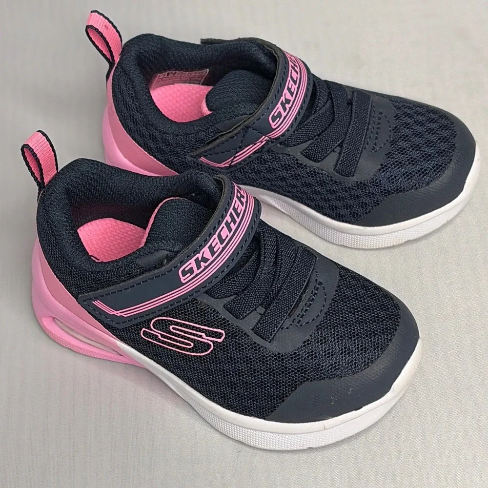 Skechers Toddler Microspec Max Navy Pink Sneakers 302343N Size 6